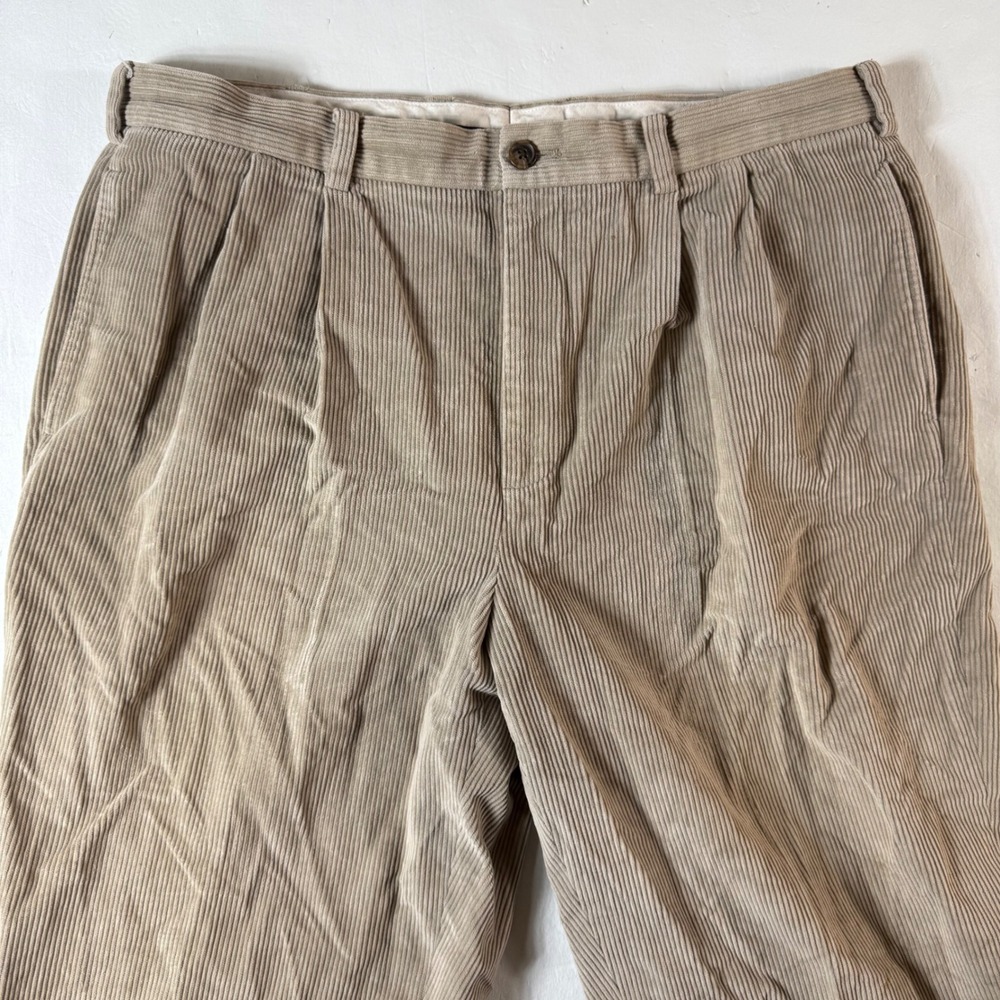 Brooks Brothers Elliot Corduroy Pleated Pants Mens 40x32 Tan Cotton